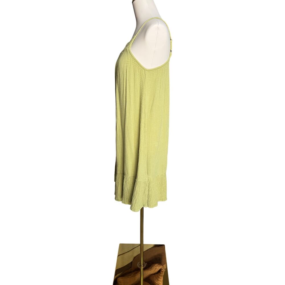 Red Haute Green Gauze Swing Mini Dress Size Small Ruffle Hem Boho - Picture 5 of 8